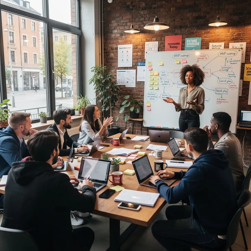 Notizen und Diagramme auf einem Tisch, die während einer technischen Besprechung verwendet werden.