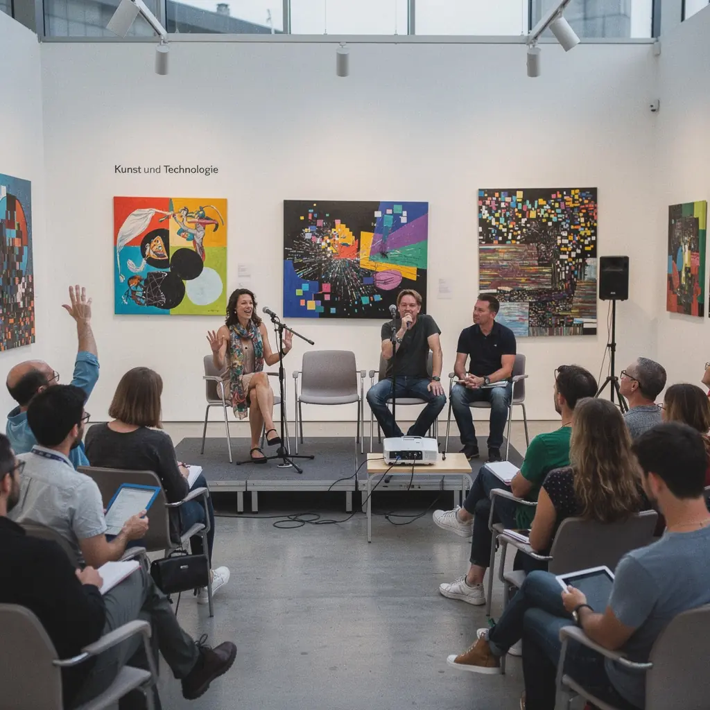 Ein Publikum bei einer öffentlichen Veranstaltung, das an einer Diskussion über technologische Herausforderungen teilnimmt.