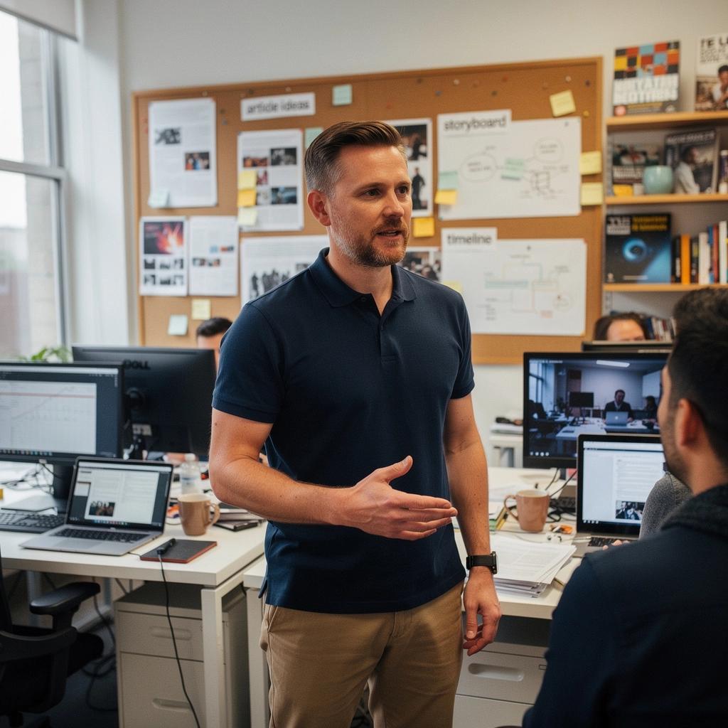 Ein Laptop zeigt eine Präsentation mit Diagrammen und Statistiken zu Technologietrends.